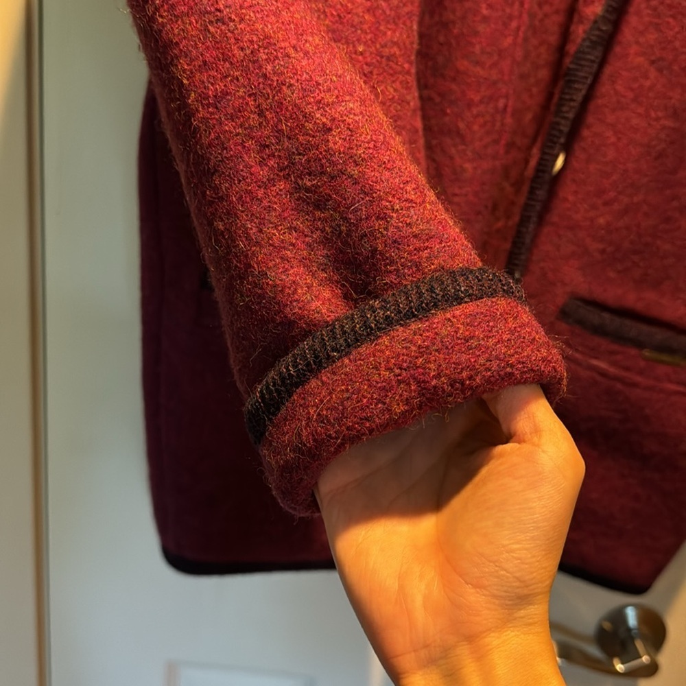 Geiger Austria Boiled Wool Jacket - Vintage Maroon Button-Front Cardigan Coat - Picture 12 of 13